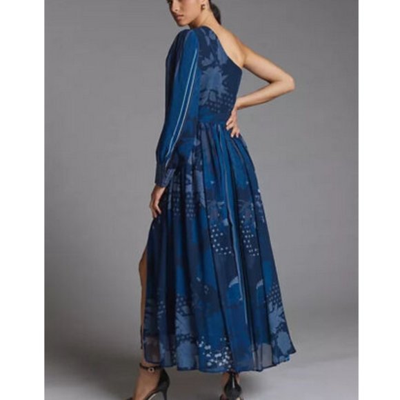 Anthropologie Nikita Mhaisalkar 2X NWT One-Shoulder Maxi Dress Navy Blue - Picture 3 of 12